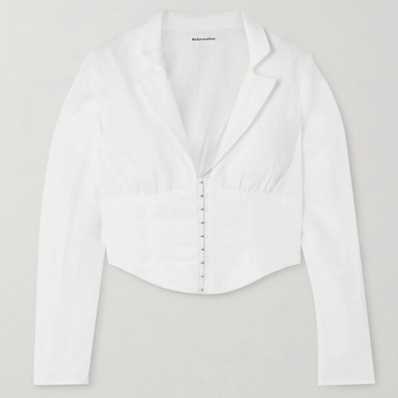 Reformation White Linen Cropped Corset Top – Size 0 - Picture 1 of 8